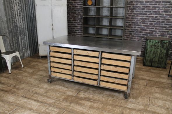 Stainless Steel Kitchen Island On Castors Eighteen Pine Drawers 5649