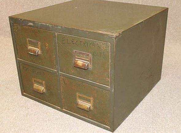 Vintage Metal Index Card Drawers Four Drawers Authentic Industrial