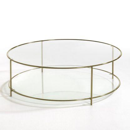 Sybil Tempered Glass Round Coffee Table Vintage Industrial Retro UK