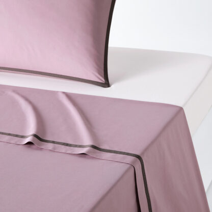 Bolzano Purple Ribbon Trim 100% Cotton Percale 200 Thread Count Flat Sheet Vintage Industrial Retro UK