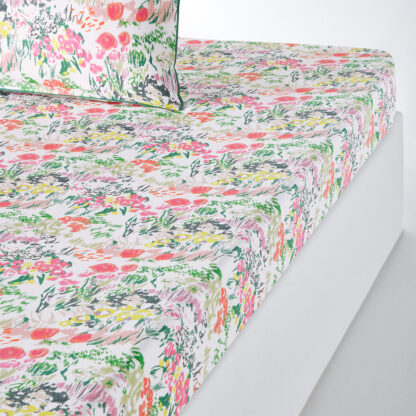 Coloured Field Floral 100% Cotton Percale 200 Thread Count Fitted Sheet Vintage Industrial Retro UK