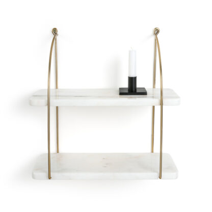 Fitia 40cm Marble and Brass Wall Shelf Vintage Industrial Retro UK