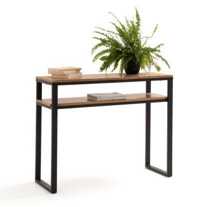 Hiba Solid Oak and Steel Console Table with 2 Shelves Vintage Industrial Retro UK