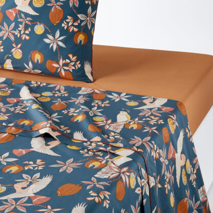 Letti Tropical Floral 100% Cotton Percale 200 Thread Count Flat Sheet Vintage Industrial Retro UK