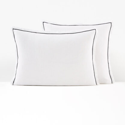 Menorca Fringed 100% Washed Linen Pillowcase Vintage Industrial Retro UK