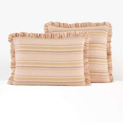 Morelia Striped Fringed Cotton & Washed Linen Pillowcase Vintage Industrial Retro UK