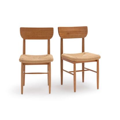 Set of 2 Andre Solid Oak Chairs with Braided Seats Vintage Industrial Retro UK