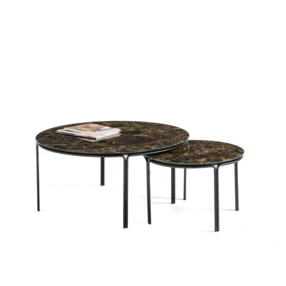 Set of 2 Chici Round Marble Effect Coffee Tables Vintage Industrial Retro UK