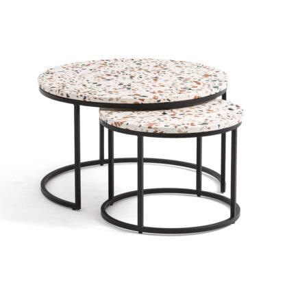 Set of 2 Hervé Terrazzo and Metal Round Nesting Tables Vintage Industrial Retro UK