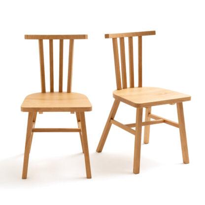 Set of 2 Avalora Solid Oak Bar-Backed Chairs Vintage Industrial Retro UK