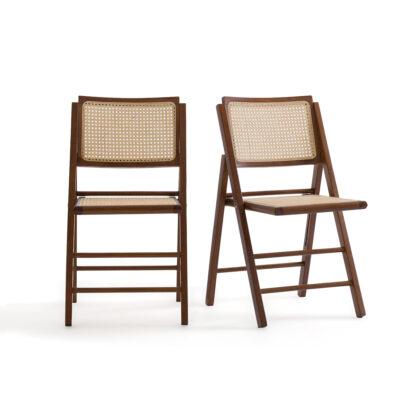 Set of 2 Rivia Beech & Cane Folding Chairs Vintage Industrial Retro UK