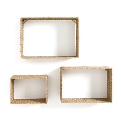 Set of 3 Zuric Woven Grass Wall Shelves Vintage Industrial Retro UK