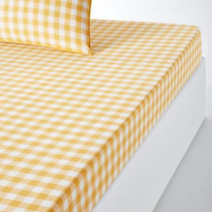 Veldi Yellow Gingham Check 100% Cotton Fitted Sheet Vintage Industrial Retro UK