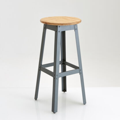 Hiba 75cm High Pine & Metal Industrial-Style Stool. Vintage Industrial Retro UK