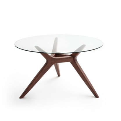 Maricielo Round Glass & Walnut Table