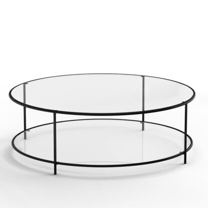 Sybil Two-Tier Round Coffee Table in Tempered Glass Vintage Industrial Retro UK
