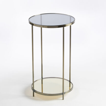 Ulupna Round Aged Brass & Smoked Glass Side Table Vintage Industrial Retro UK