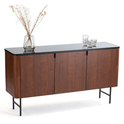 Helina 3-Door Walnut Veneer & Glass Sideboard Vintage Industrial Retro UK