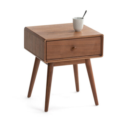 Miji Walnut Bedside Table with Drawer Vintage Industrial Retro UK