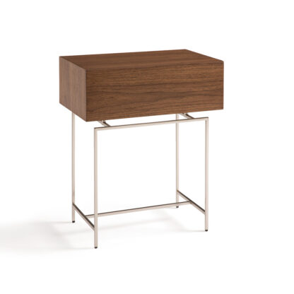 Oreko Walnut Veneer Satin Nickel Bedside Table Vintage Industrial Retro UK