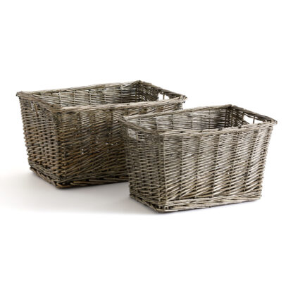 Semra Set of 2 Nesting Baskets in Woven Rattan Vintage Industrial Retro UK