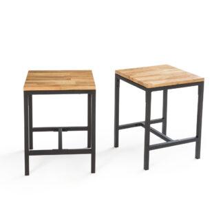 Set of 2 Hiba Solid Oak & Steel Stools Vintage Industrial Retro UK