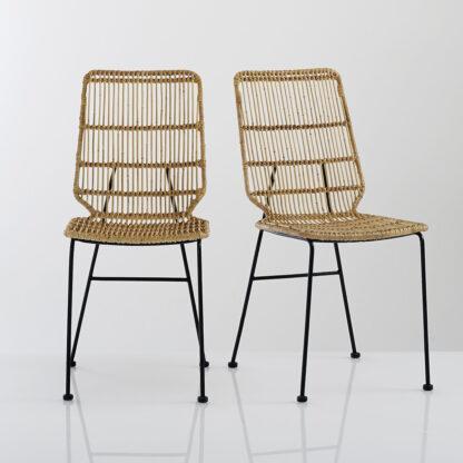 Set of 2 Malu Chairs in Woven Kubu Vintage Industrial Retro UK