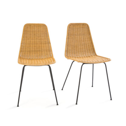 Set of 2 Roson Steel and Woven Rattan Chairs Vintage Industrial Retro UK