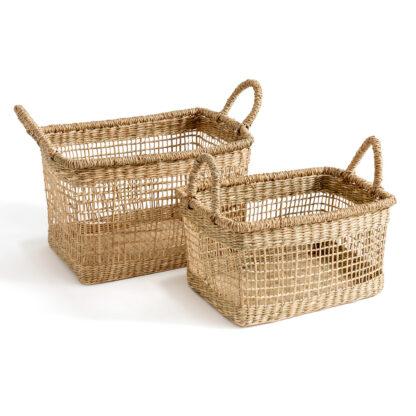 Set of 2 Sola Woven Straw Baskets Vintage Industrial Retro UK