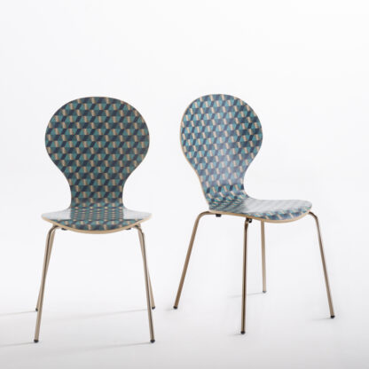 Set of 2 Watford Stackable Patterned Chairs Vintage Industrial Retro UK