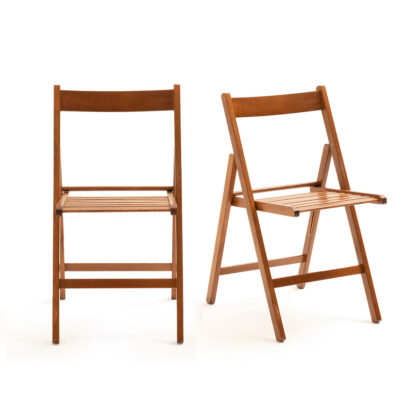 Set of 2 Yann Solid Beech Folding Chairs Vintage Industrial Retro UK