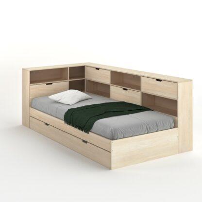 Yann Solid Pine Storage Bed Vintage Industrial Retro UK